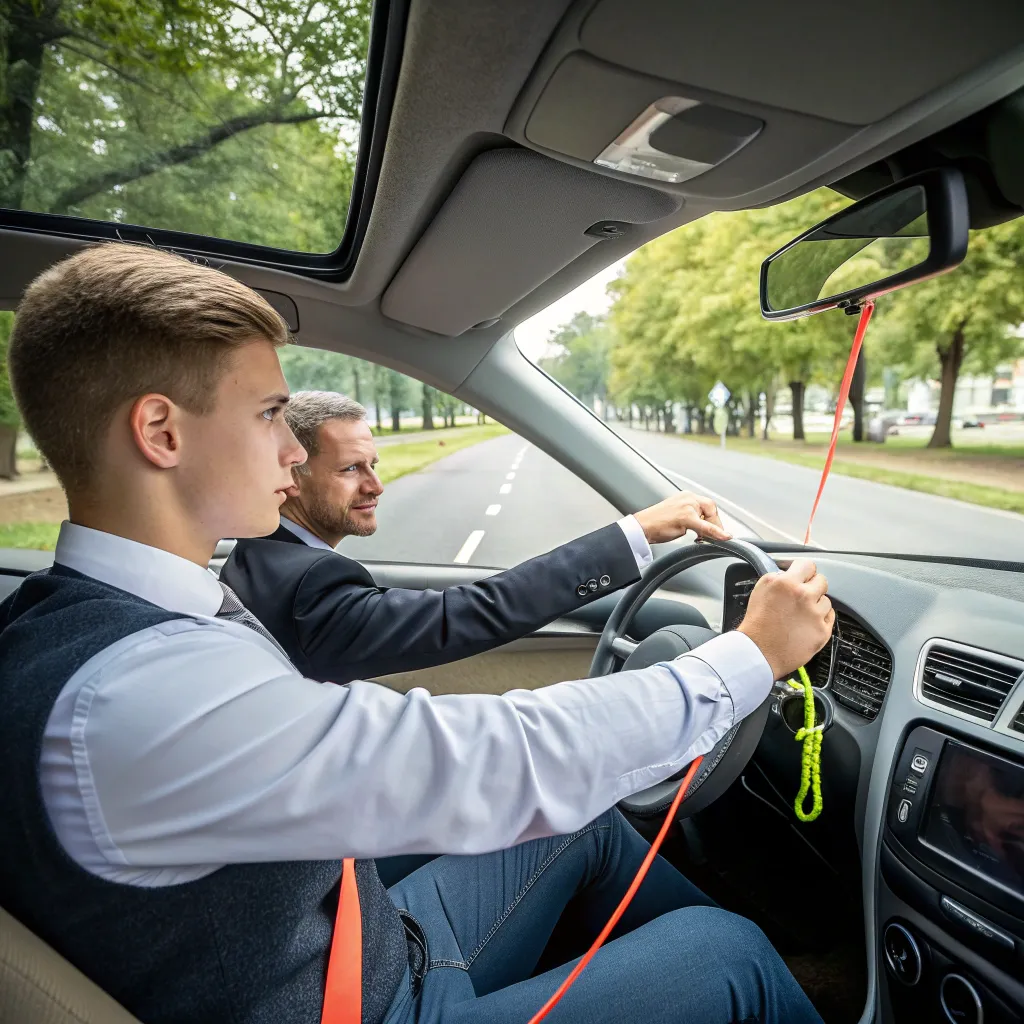 Driving instructor with student during a lesson